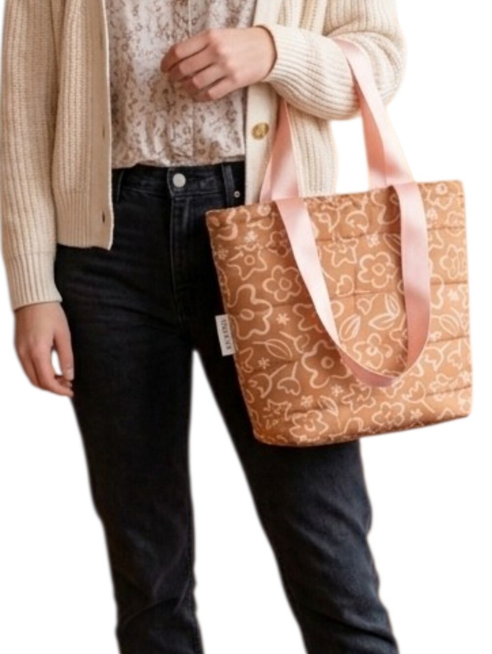 Tote Bag Floral Tan / Orange Summer Lightweight - Brightstar New